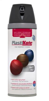 PLASTIKOTE PREMIUM TWIST & SPRAY MULTISURFACE SPRAY PAINT 400ML - MATT BLACK. PL23101 \\\KD03405
