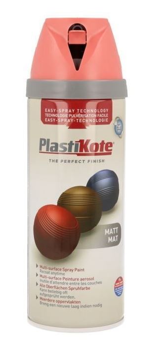 PLASTIKOTE PREMIUM TWIST & SPRAY MULTISURFACE SPRAY PAINT 400ML - MATT DUSTY CORAL. PL23115 \\\KD03409