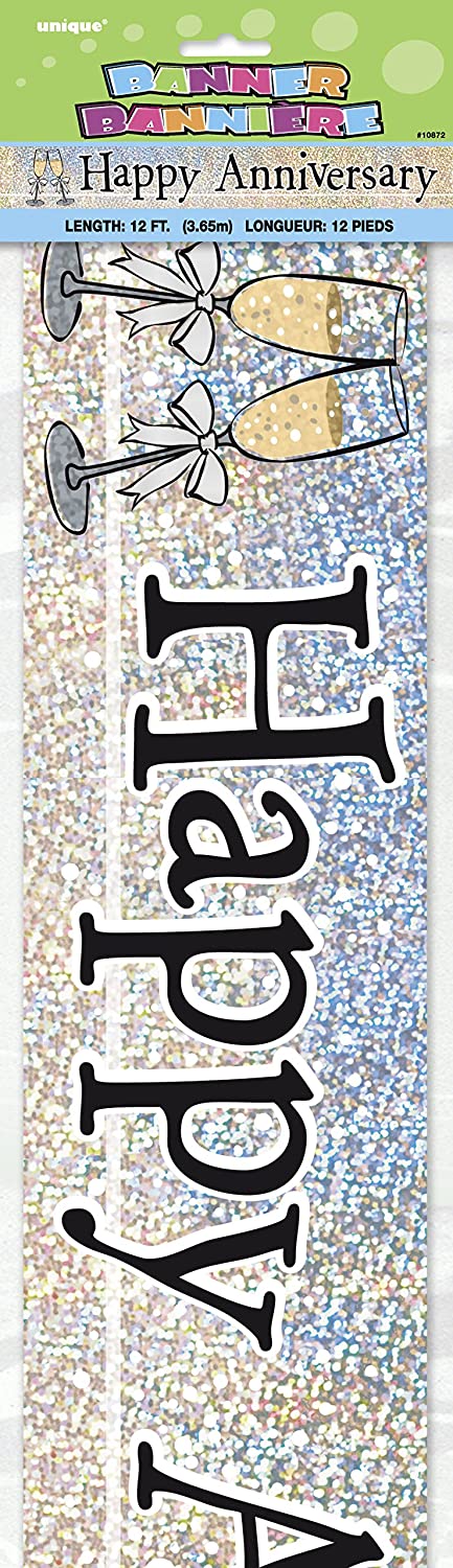 UNIQUE PARTY HAPPY ANNIVERSARY CHAMPAGNE GLASS HOLOGRAPHIC FOIL PARTY BANNER 12FT -. UNI10872 \\\KD03481