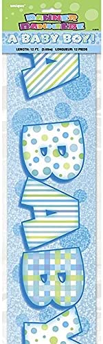 UNIQUE PARTY SHOWER A BABY BOY HOLOGRAPHIC FOIL PARTY BANNER 12FT - BLUE. UNI10875 \\\KD03482