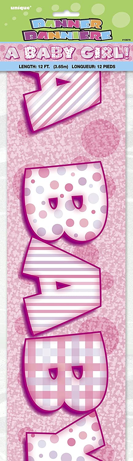 UNIQUE PARTY SHOWER A BABY GIRL HOLOGRAPHIC FOIL PARTY BANNER 12FT - PINK. UNI10876 \\\KD03483