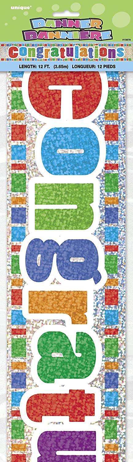 UNIQUE PARTY CONGRATULATIONS HOLOGRAPHIC FOIL PARTY BANNER 12FT - MULTICOLOUR. UNI10879 \\\KD03484