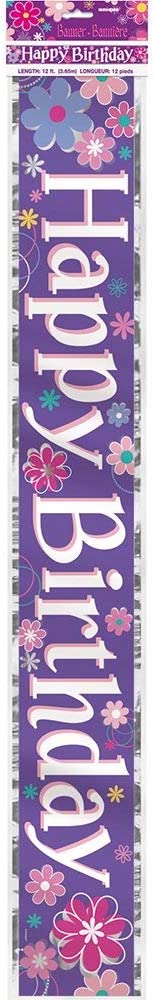 UNIQUE PARTY HAPPY BIRTHDAY FLORAL PARTY BANNER - PURPLE BLOSSOMSÂ . UNI40288LF \\\KD03519