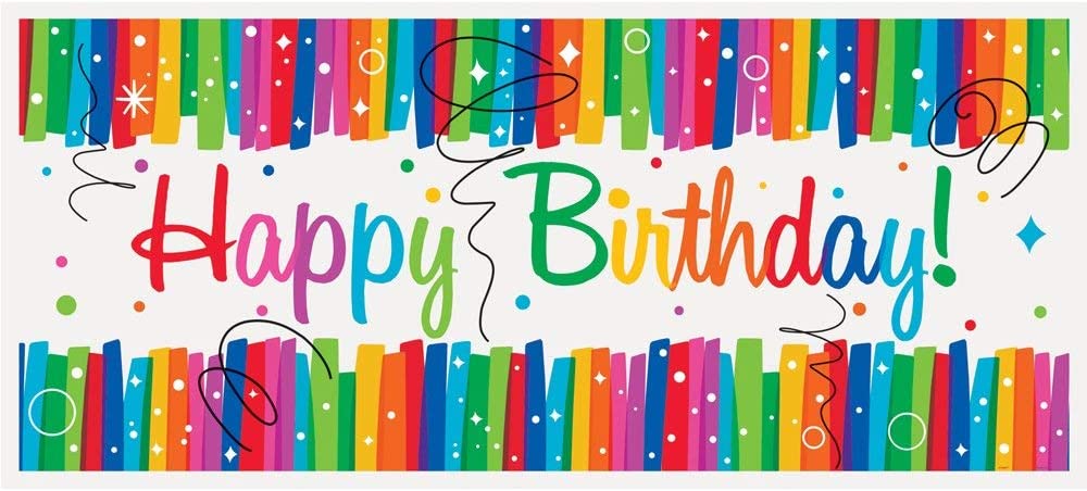 UNIQUE PARTY PLASTIC HAPPY BIRTHDAY GIANT BANNER 5FT X 2.25FT - RAINBOW RIBBONS. UNI49567 \\\KD03544
