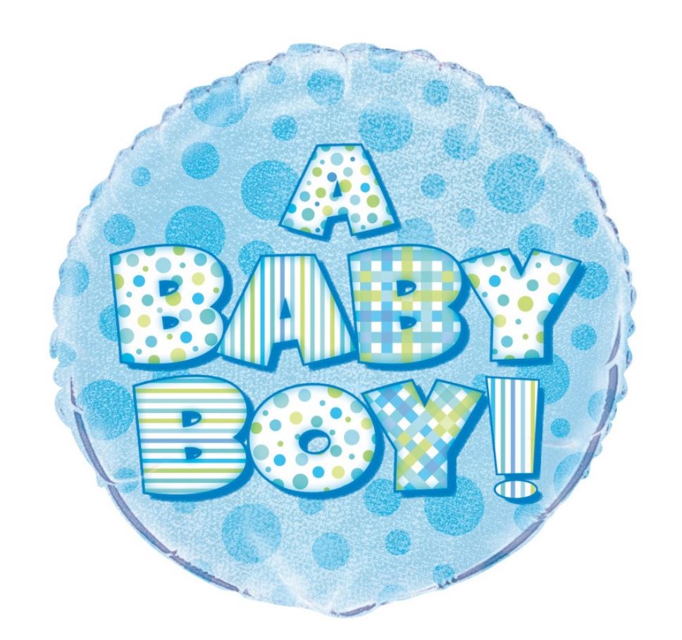 UNIQUE PARTY SHOWER BABY BOY HOLOGRAPHIC ROUND FOIL BALLOON 18 INCH - BLUE. UNI55531 \\\KD03549