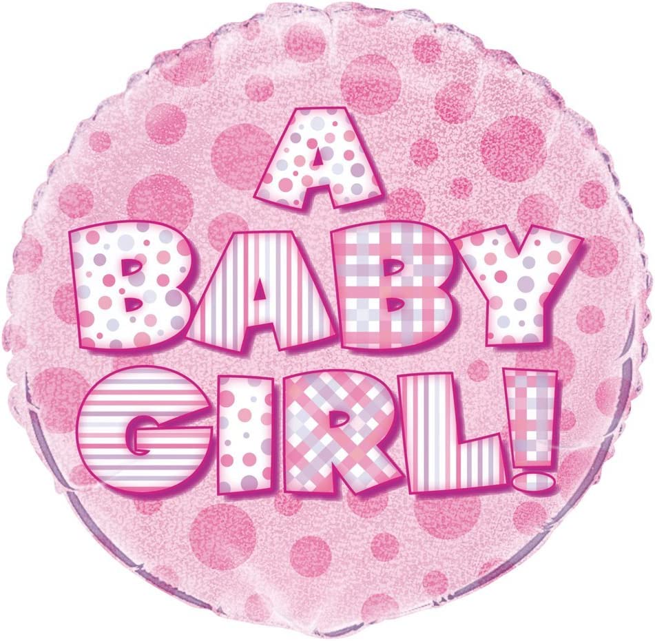 UNIQUE PARTY SHOWER BABY GIRL HOLOGRAPHIC ROUND FOIL BALLOON 18 INCH - PINK. UNI55533 \\\KD03550