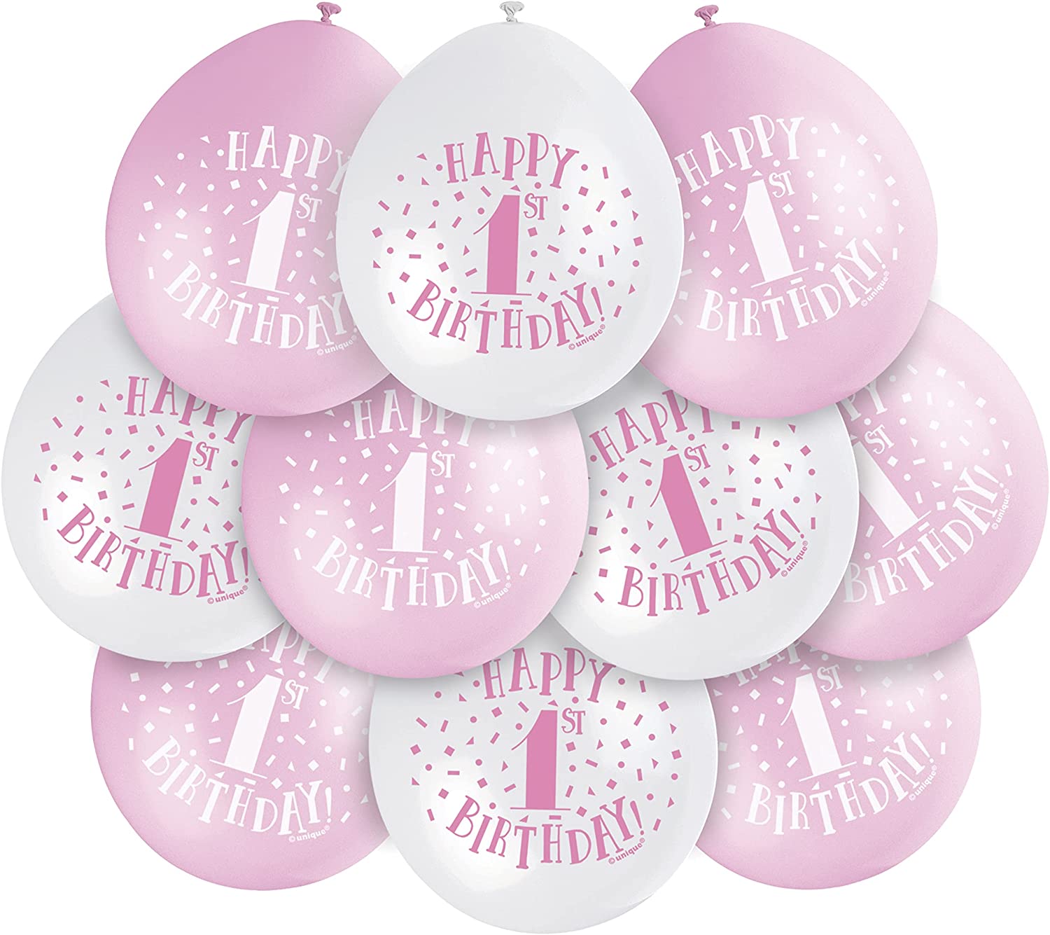 UNIQUE PARTY HAPPY 1ST BIRTHDAY LATEX BALLOONS 9 10/PK - PINK. UNI56031 \\\KD03552
