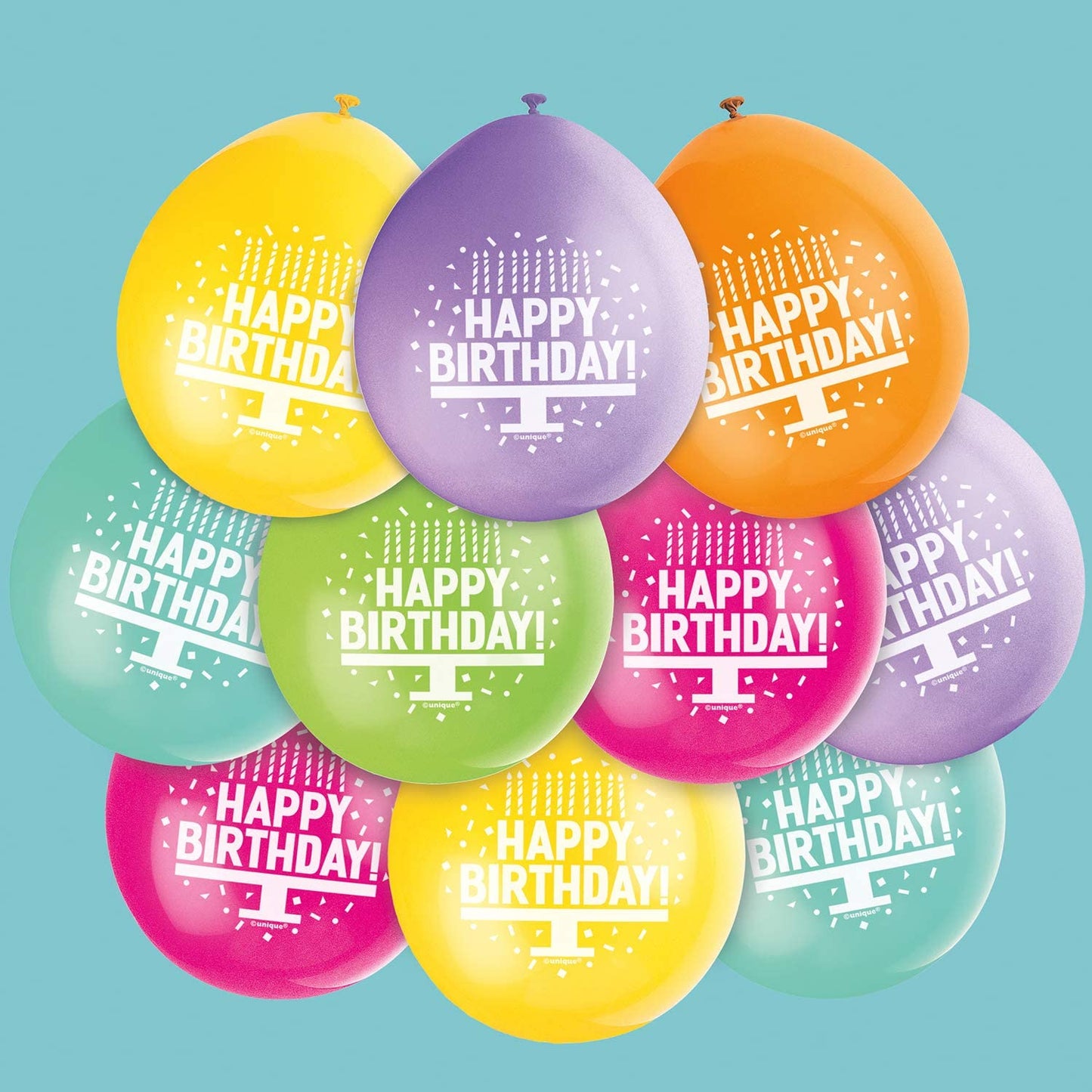 UNIQUE PARTY HAPPY BIRTHDAY LATEX BALLOONS 9 10/PK - MULTICOLOUR. UNI56032 \\\KD03553