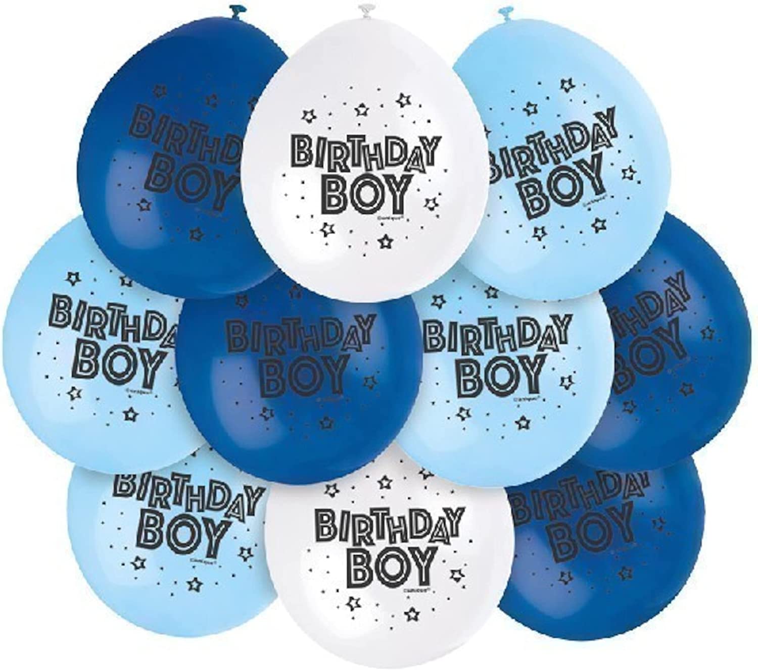 UNIQUE PARTY BIRTHDAY BOY LATEX BALLOONS 9 10/PK - BLUE / WHITE. UNI56062 \\\KD03577