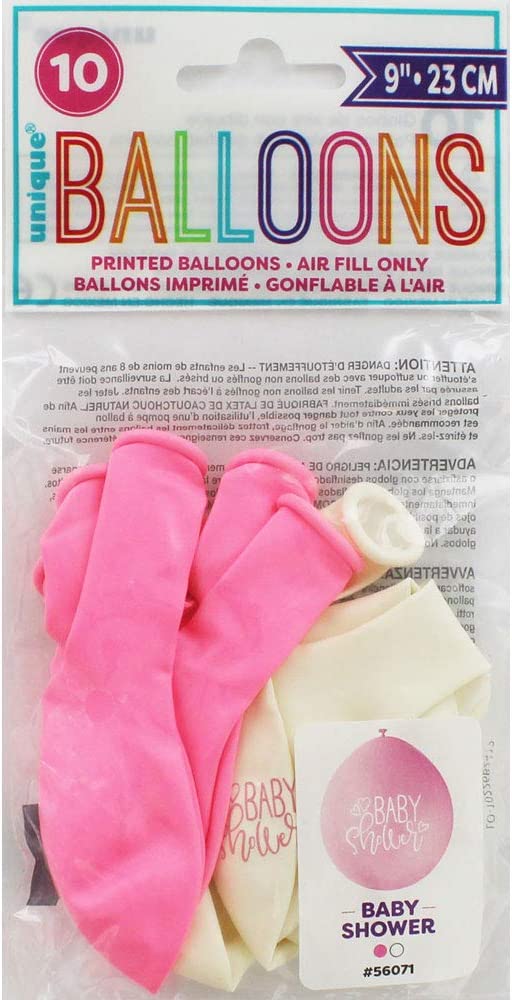 UNIQUE PARTY BABY SHOWER LATEX BALLOONS 9 10/PK - PINK / WHITE. UNI56071 \\\KD03583