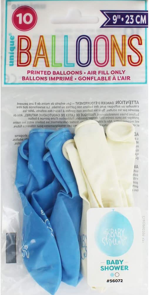 UNIQUE PARTY BABY SHOWER LATEX BALLOONS 9 10/PK - BLUE / WHITE. UNI56072 \\\KD03584