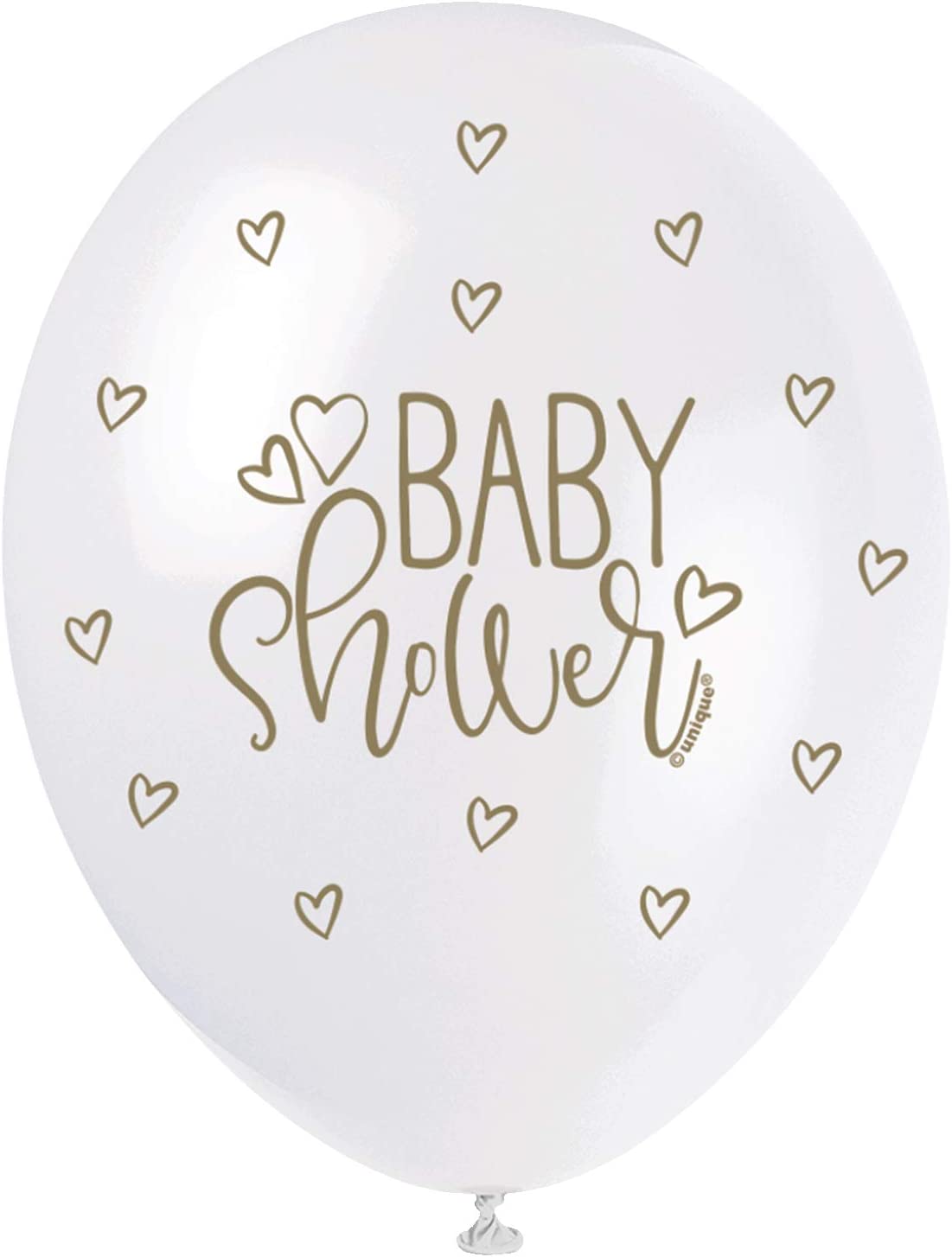 UNIQUE PARTY BABY SHOWER LATEX BALLOONS 12 5/PK - GOLD / WHITE. UNI56120 \\\KD03585