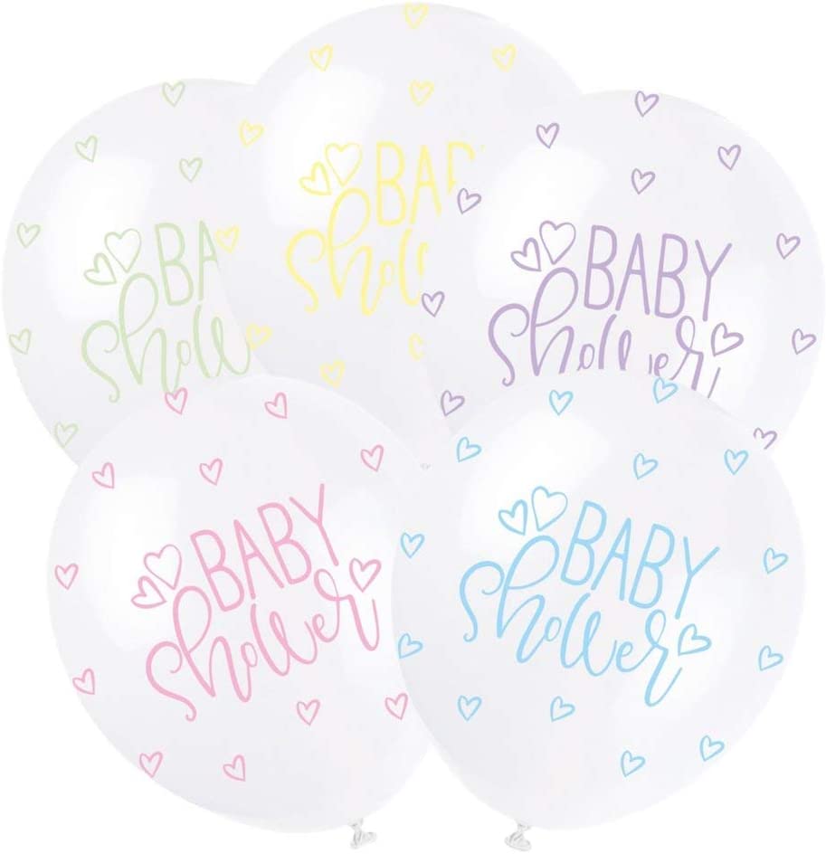 UNIQUE PARTY BABY SHOWER LATEX BALLOONS 12 5/PK - MULTICOLOUR. UNI56121 \\\KD03586
