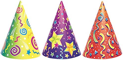 UNIQUE PARTY MULTICOLOUR CONFETTI CONE PARTY HATS 6/PK. UNI9043C \\\KD03642