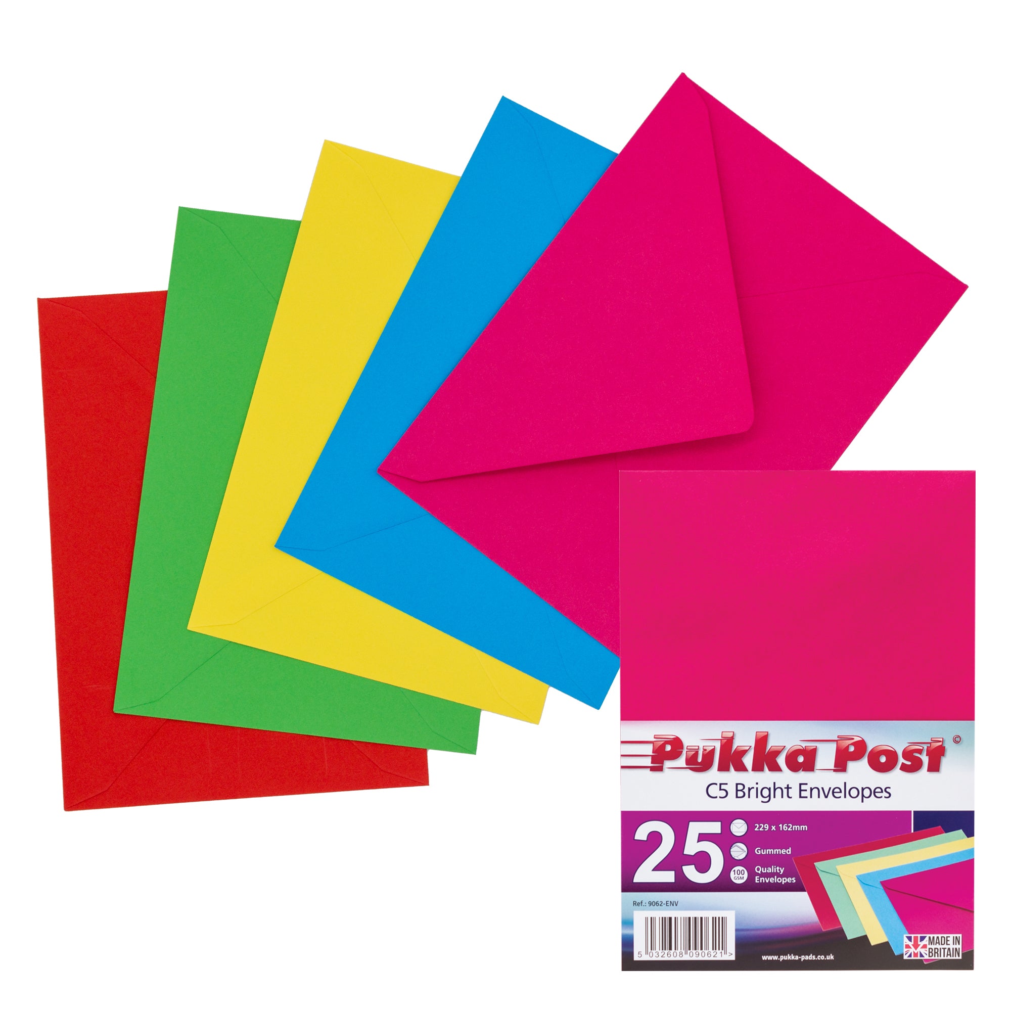 PUKKA C5 BRIGHT COLOURS ENVELOPES 229MM X 162MM 25/PK. 9062ENV \\\KD03802