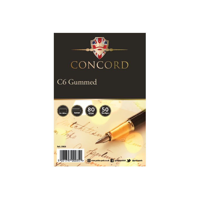 CONCORD C6 WHITE GUMMED ENVELOPES 50/PK. SW20 \\\KD03822
