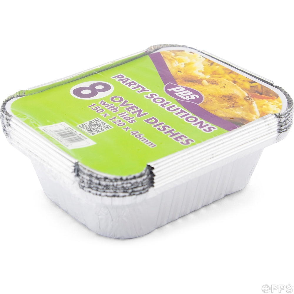 PPS FOIL OVEN DISHES & LIDS SMALL 150 X 120 X 46MM 8/PK. PPS93010 \\\KD03853