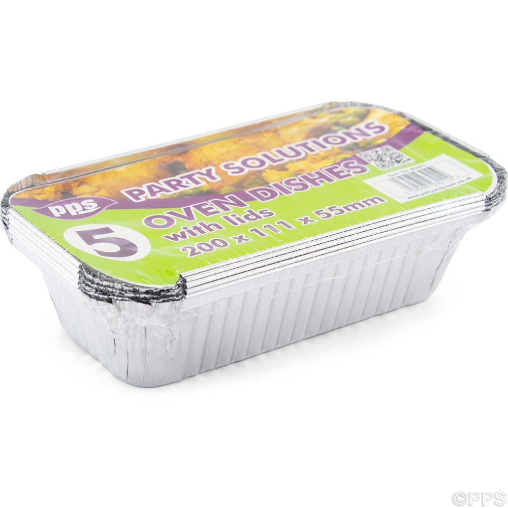 PPS FOIL OVEN DISHES & LIDS LARGE 200 X 111 X 55MM 5/PK. PPS93011 \\\KD03854