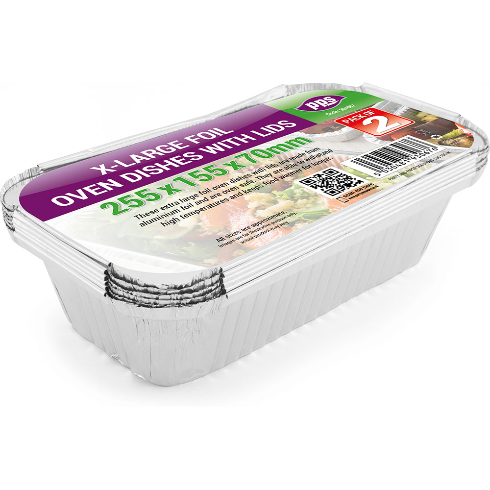 PPS FOIL OVEN DISHES & LIDS EXTRA LARGE 255 X 155 X 70MM 2/PK. PPS93067 \\\KD03856