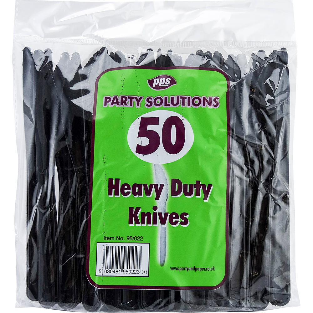 PPS CUTLERY HEAVY DUTY BLACK PLASTIC KNIVES 50/PK. PPS95022 \\\KD03866