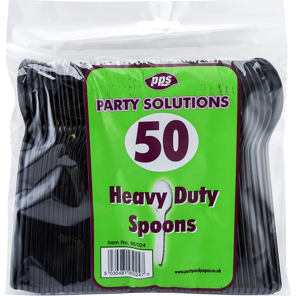 PPS CUTLERY HEAVY DUTY BLACK PLASTIC SPOONS 50/PK. PPS95024 \\\KD03867