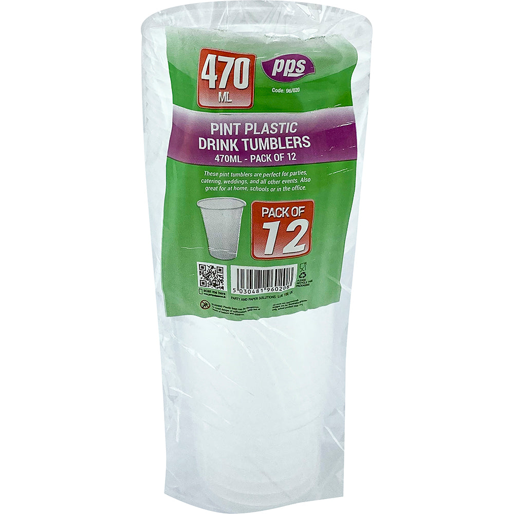 PPS PINT PLASTIC TUMBLERS / GLASSES 12/PK. PPS96020 \\\KD03868