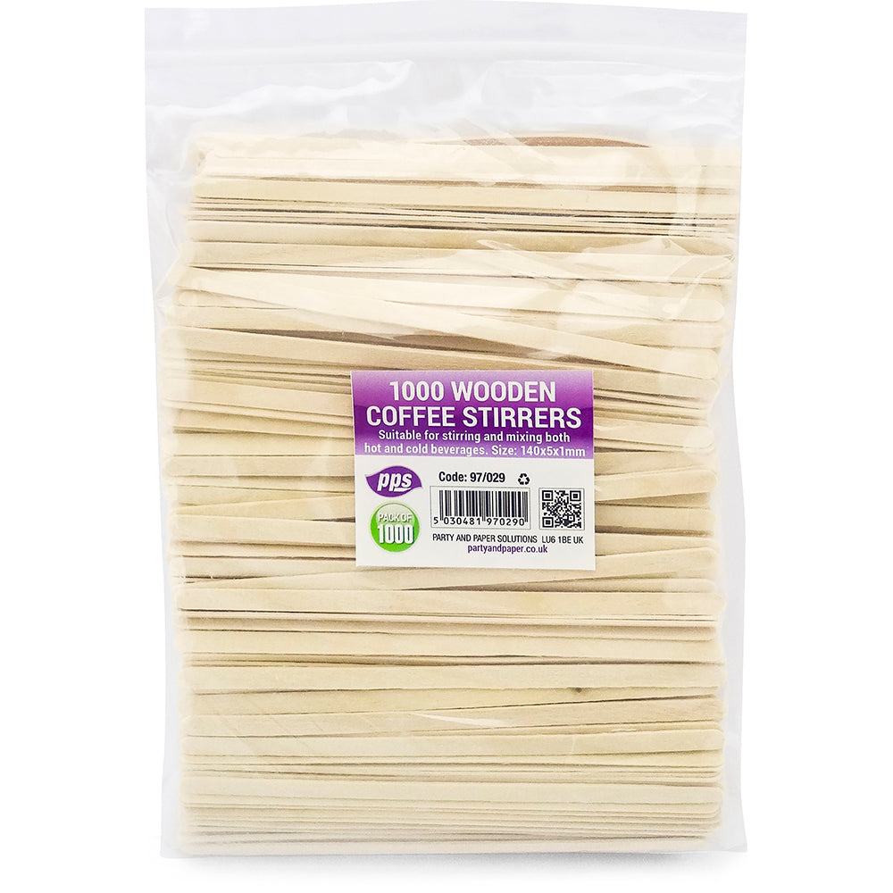 PPS TEA / COFFEE WOODEN STIRRER  140 X 5 X 1MM 1000/PK. PPS97029 \\\KD03871