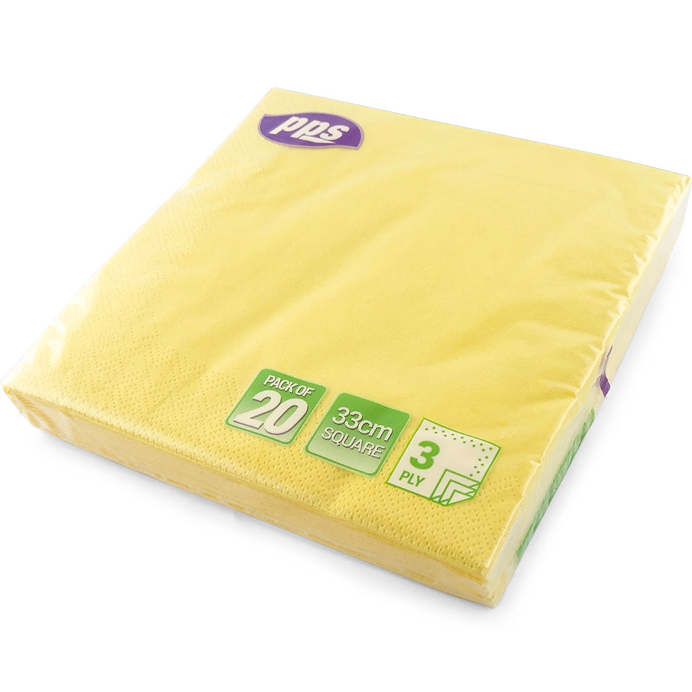 PPS NAPKINS 3 PLY 33CM X 33CM 20/PK - LIGHT YELLOW. PPS99102 \\\KD03876