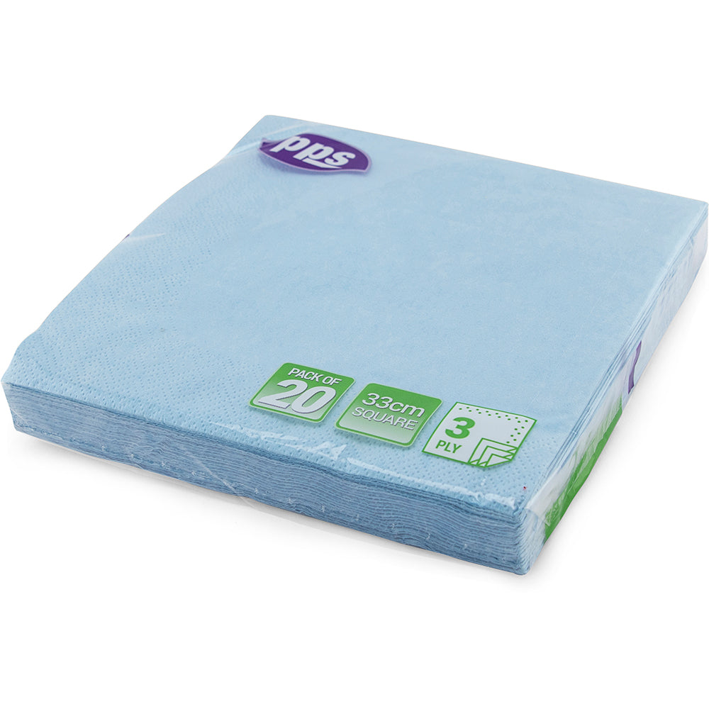 PPS NAPKINS 3 PLY 33CM X 33CM 20/PK - LIGHT BLUE. PPS99103 \\\KD03877