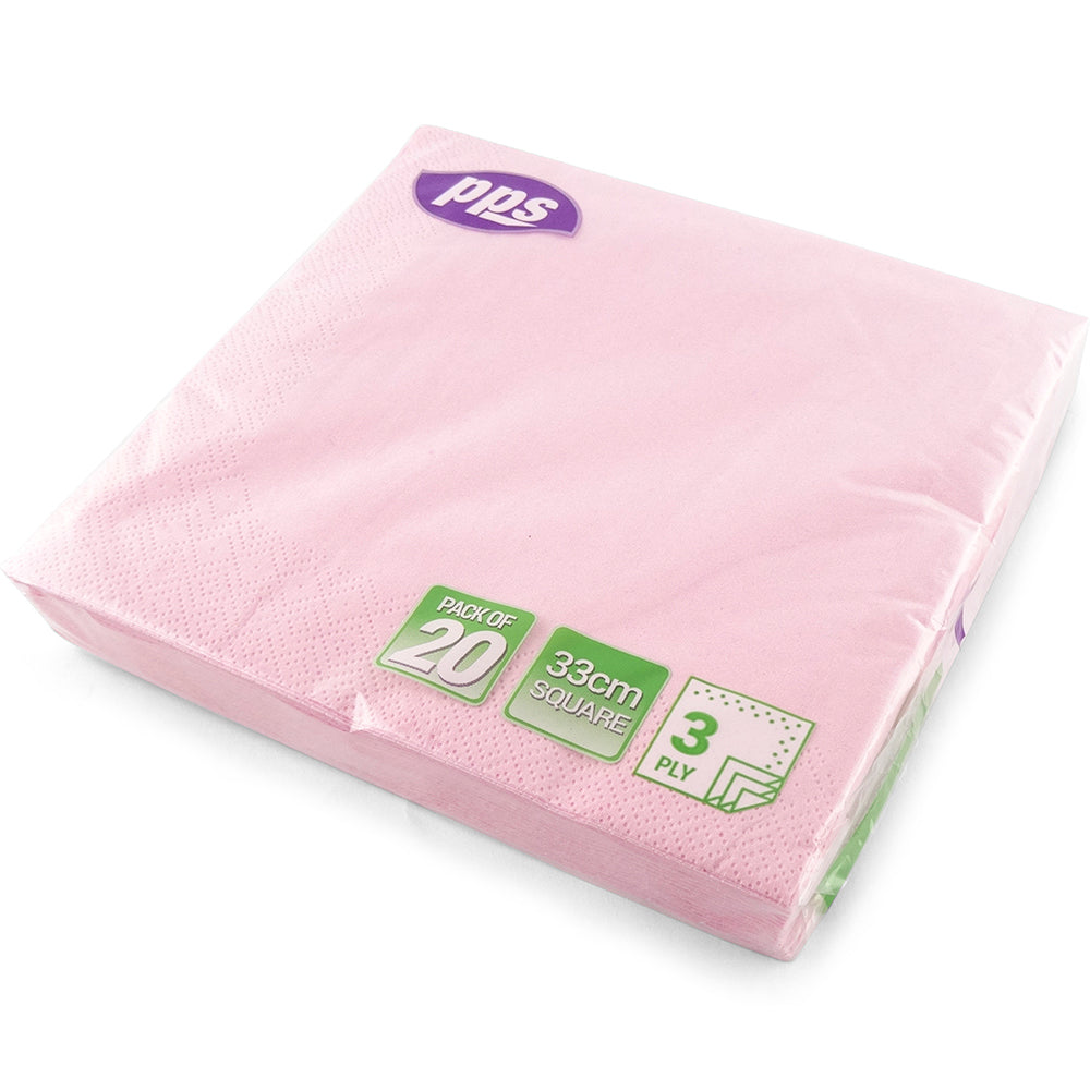 PPS NAPKINS 3 PLY 33CM X 33CM 20/PK - PINK. PPS99106 \\\KD03880