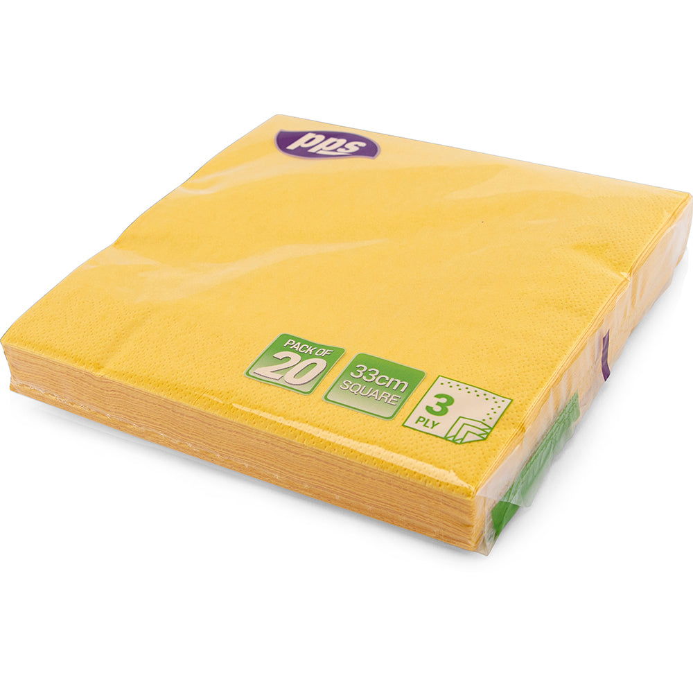 PPS NAPKINS 3 PLY 33CM X 33CM 20/PK - YELLOW. PPS99108 \\\KD03882