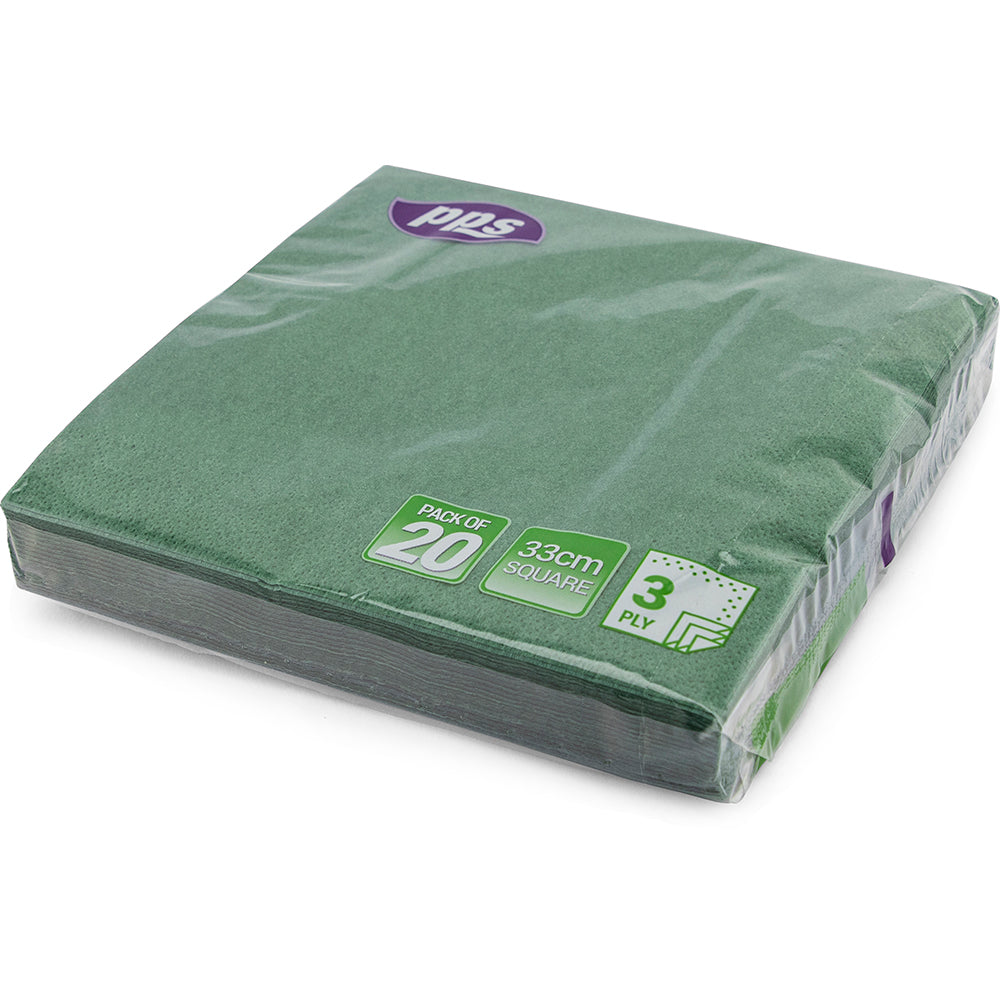 PPS NAPKINS 3 PLY 33CM X 33CM 20/PK - GREEN. PPS99109 \\\KD03883