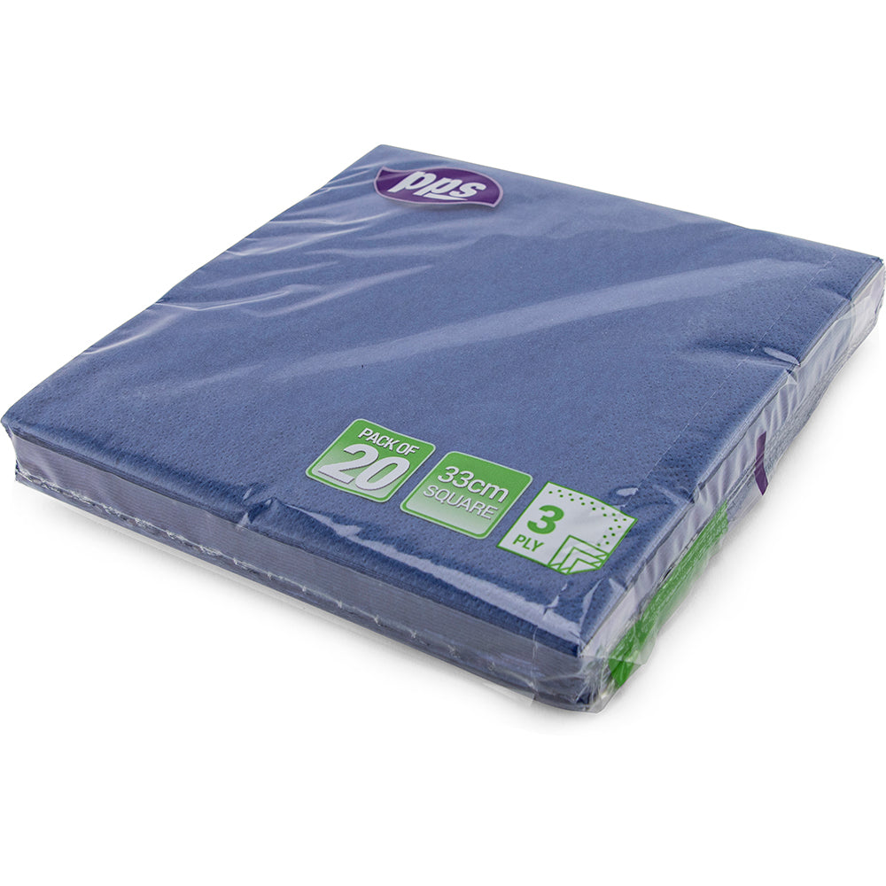 PPS NAPKINS 3 PLY 33CM X 33CM 20/PK - DARK BLUE. PPS99110 \\\KD03884