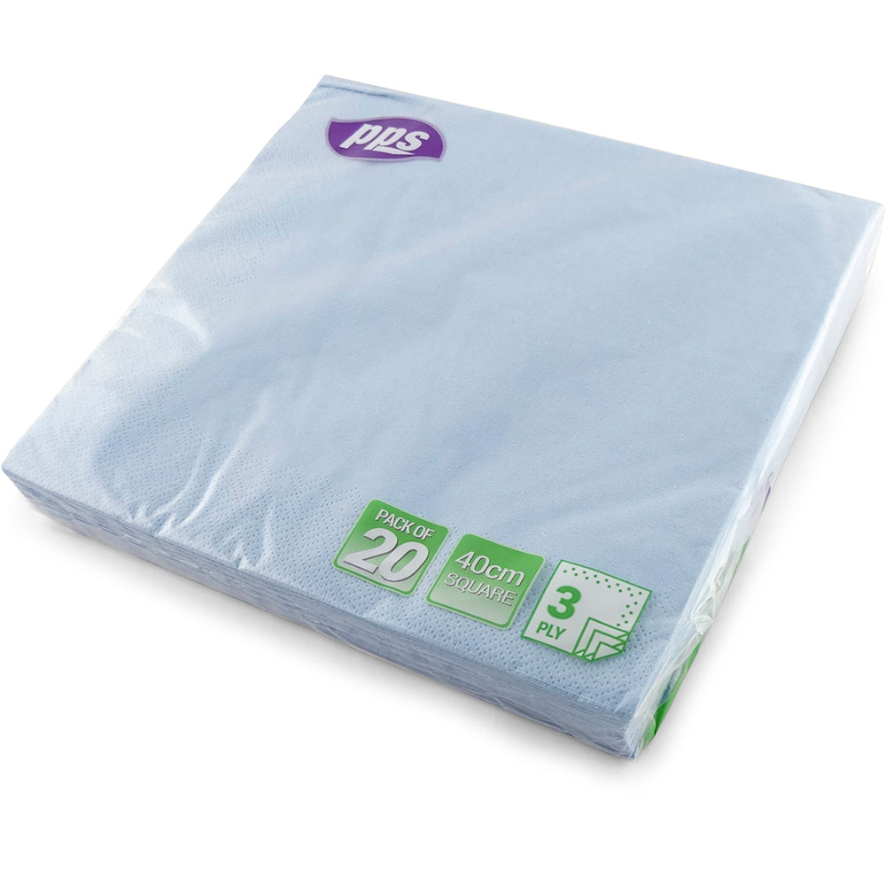 PPS NAPKINS 3 PLY 40CM X 40CM 20/PK - LIGHT BLUE. PPS99203 \\\KD03890