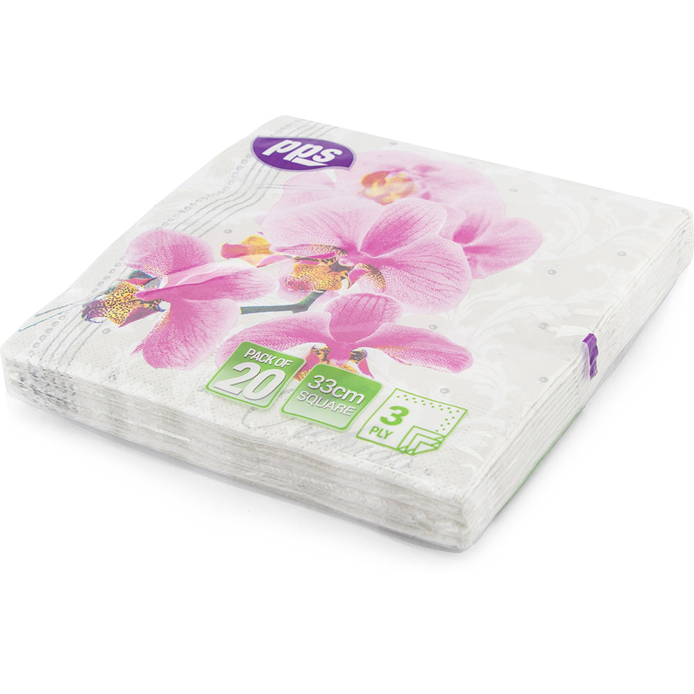PPS NAPKINS 3 PLY 33CM X 33CM 20/PK - ORCHIDS. PPS99321 \\\KD03897