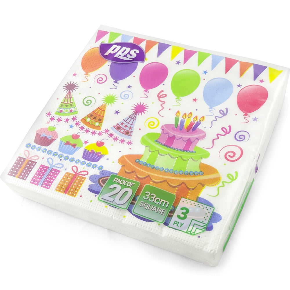 PPS NAPKINS 3 PLY 33CM X 33CM 20/PK - PARTY DESIGN. PPS99356 \\\KD03901