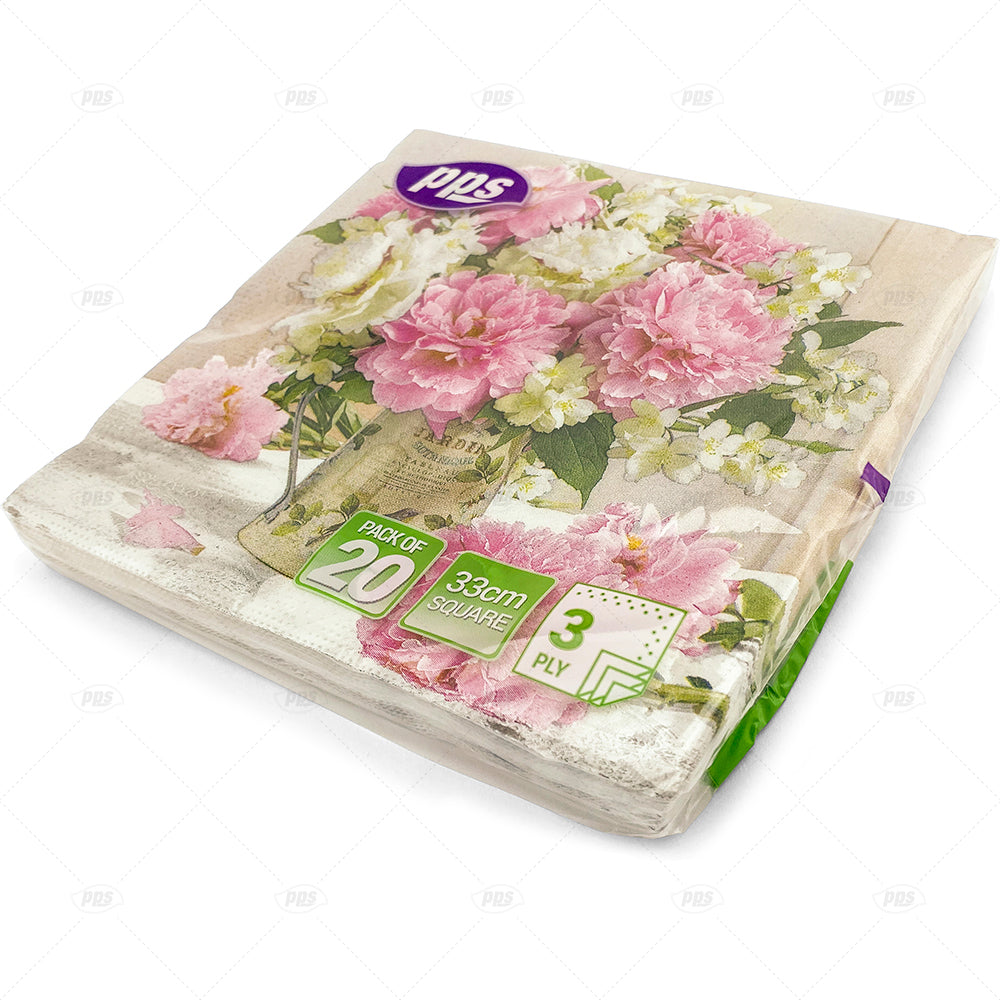 PPS NAPKINS 3 PLY 33CM X 33CM 20/PK - RED ROSE MUSIC NOTES. PPS99379 \\\KD03916