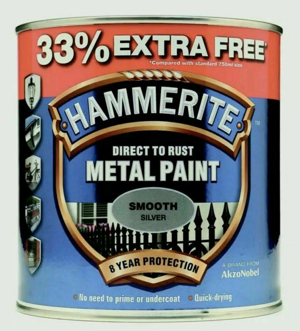 HAMMERITE METAL PAINT SMOOTH SILVER 750ML + 33% FREE (1L). 5158234 \\\KD03951