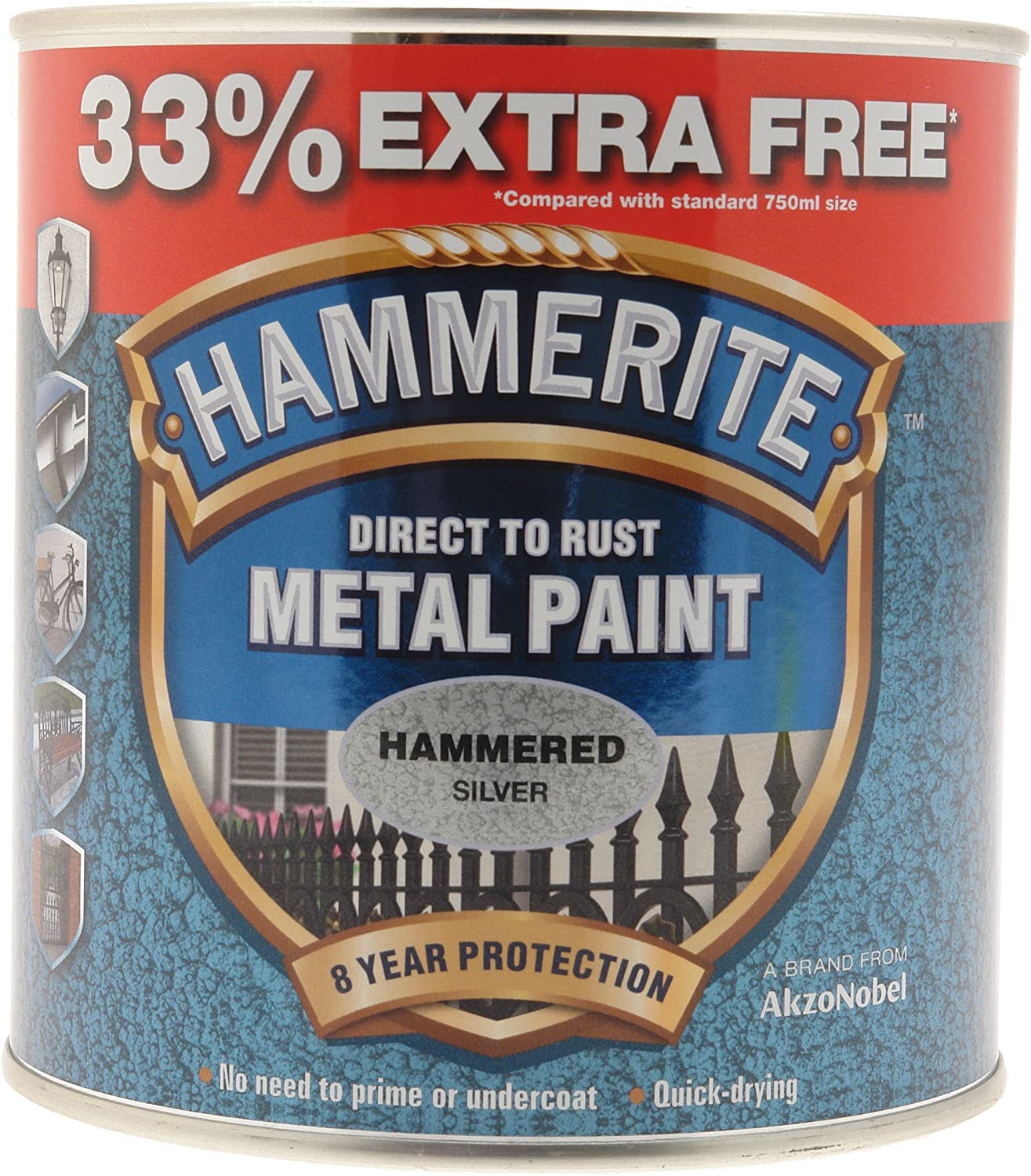 HAMMERITE METAL PAINT HAMMERED SILVER 750ML + 33% FREE (1L). 5158236 \\\KD03953