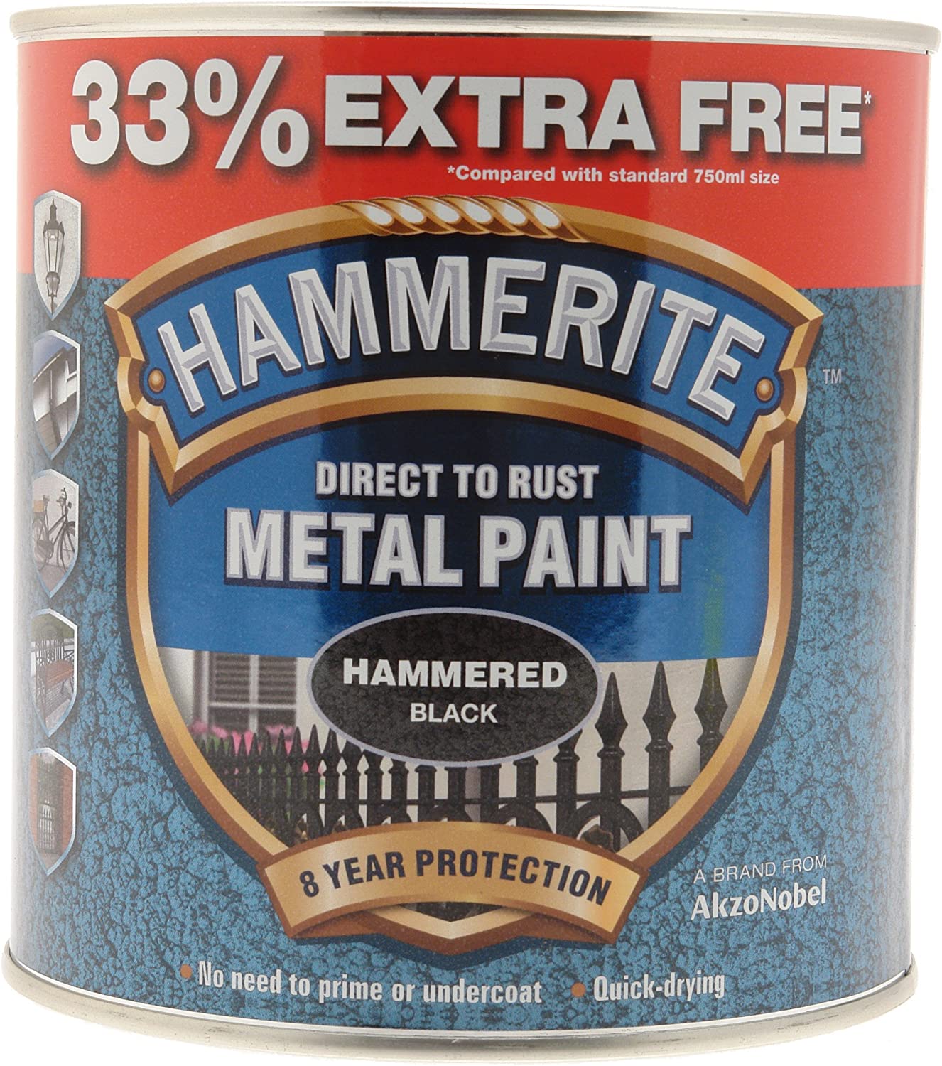 HAMMERITE METAL PAINT HAMMERED BLACK 750ML + 33% FREE (1L). 5158237 \\\KD03954