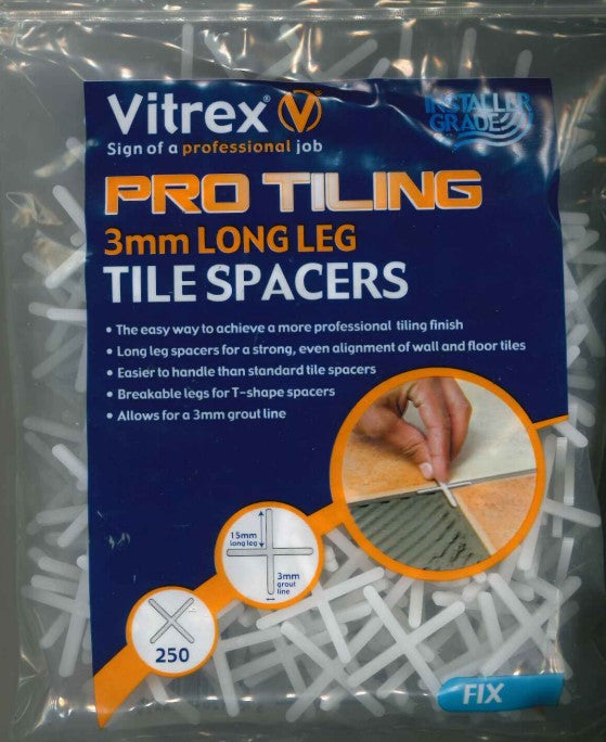 VITREX LONG LEG TILE SPACERS 3MM 250/PK. LLS3250 \\\KD04029