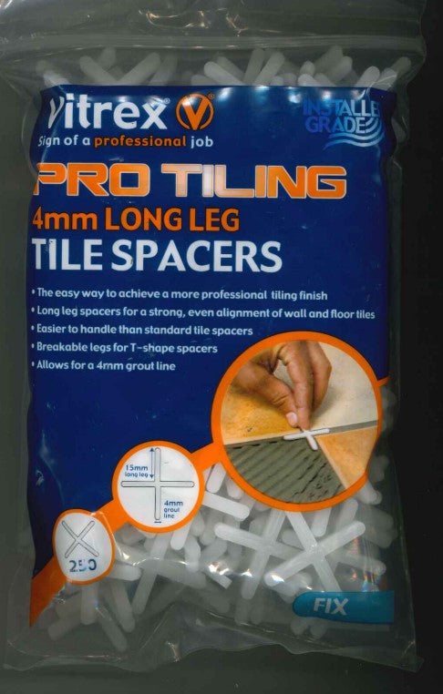 VITREX LONG LEG TILE SPACERS 4MM 250/PK. LLS4250 \\\KD04030