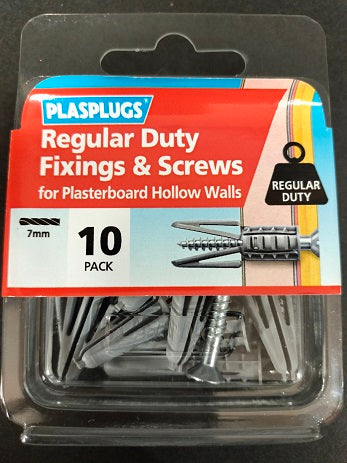 PLASPLUGS REGULAR DUTY PLASTERBOARD FIXINGS & SCREWS 10/PK. HWRS010 \\\KD04042