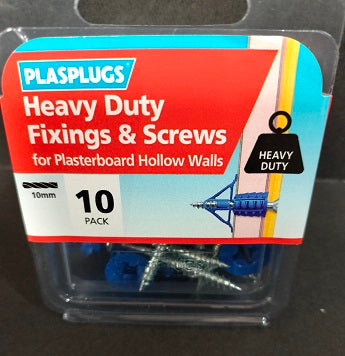 PLASPLUGS HEAVY DUTY PLASTERBOARD FIXINGS & SCREWS 10/PK. HWHS010 \\\KD04044