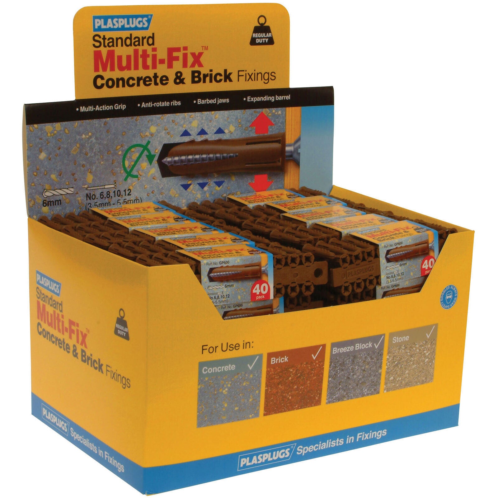 50 STRIPS X PLASPLUGS BARGAIN BIN - REGULAR DUTY SOLID WALL FIXINGS 40/PK. GP600 \\\KD04053