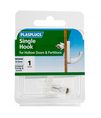 PLASPLUGS SINGLE HOLLOW DOOR HOOK - WHITE. HW124 \\\KD04060