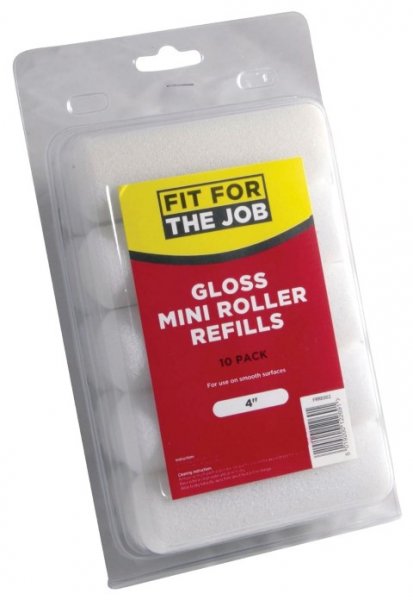 FIT FOR THE JOB FOAM / GLOSS PAINT MINI ROLLERS 4 INCH / 100MM 10/PK. FRRE002 \\\KD04103