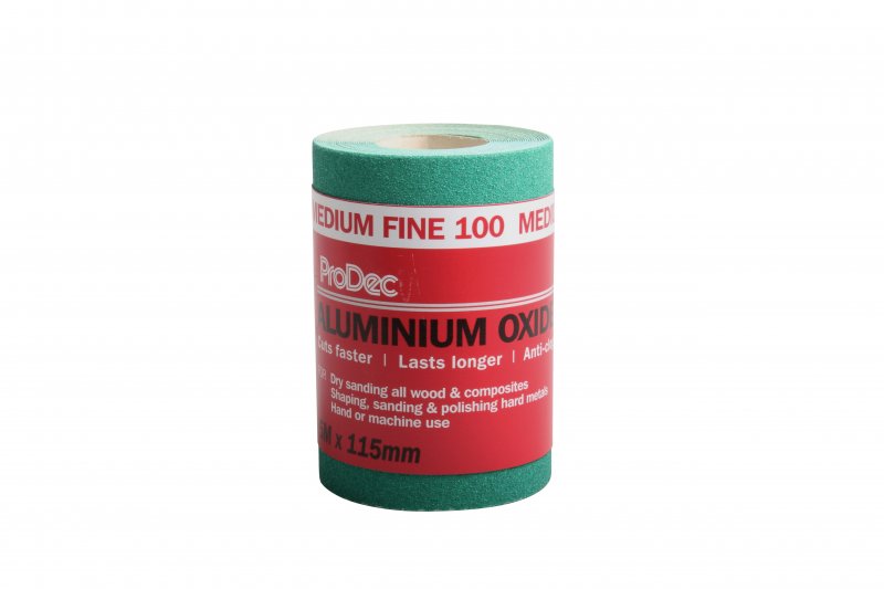 PRODEC GREEN ALUMINIUM OXIDE SAND PAPER ROLL 5M X 115MM - 100 GRIT MEDIUM. PAALV100 \\\KD04109