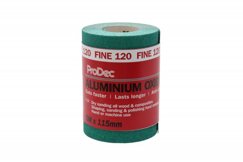 PRODEC GREEN ALUMINIUM OXIDE SAND PAPER ROLL 5M X 115MM - 120 GRIT FINE. PAALV120 \\\KD04110
