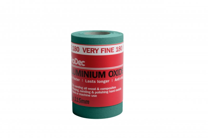 PRODEC GREEN ALUMINIUM OXIDE SAND PAPER ROLL 5M X 115MM -180 GRIT BETWEEN COATS VERY FINE. PAALV180 \\\KD04111